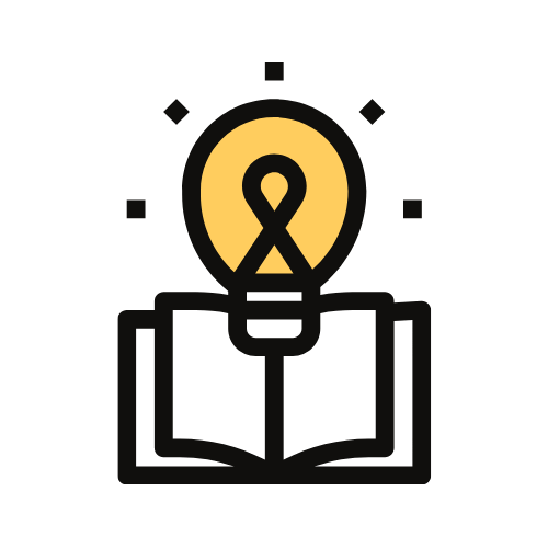 Lightbulb over the book. Line art.